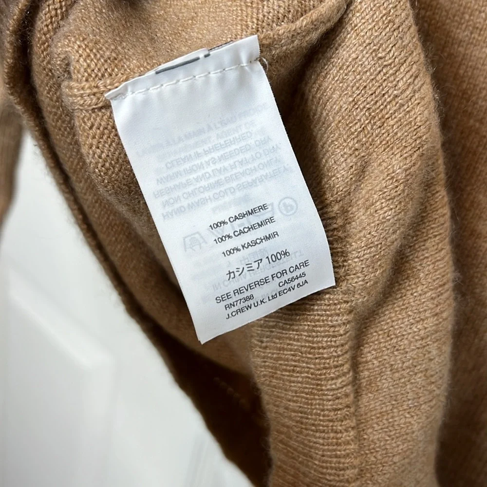 J. Crew 100% Cashmere Crewneck Sweater Heather Camel Tan 3/4 Sleeve Size S